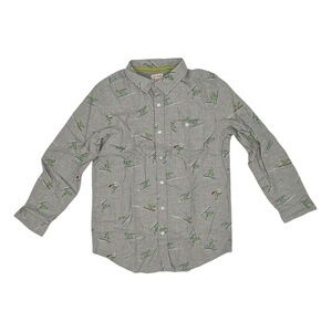 NWT Cat & Jack Gray Surfing Dinosaur Print Button Up Shirt Size XL Husky Boy's